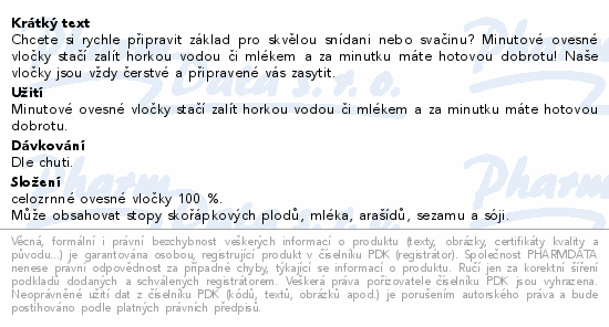 Informace o produktu:<br> Mixit MINUTE Creamy Oats ovesné vločky 750g