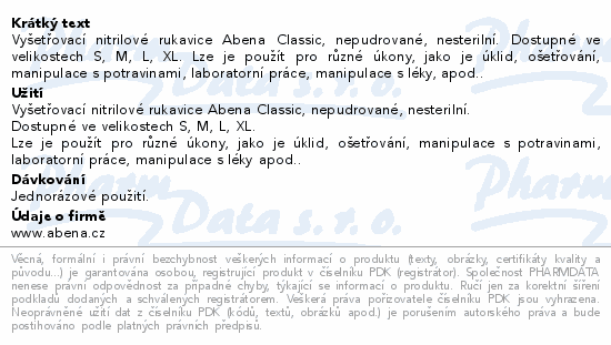 Informace o produktu:<br> ABENA Rukavice vyš.Nitril Clas.L nepudr.modré 30ks