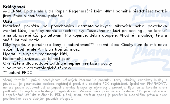 Informace o produktu:<br> A-DERMA Epitheliale Ultra Repair Regen.krém 40ml