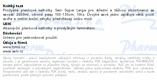 Informace o produktu:<br> Seni Super inkon.plenkové kalhotky L 10ks