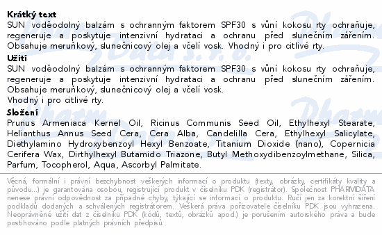Informace o produktu:<br> Dermacol Balzám na rty ochranný SPF30 4.8g