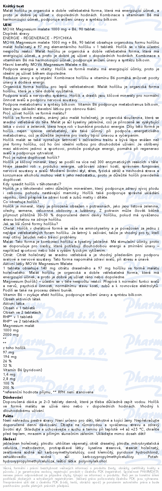 Informace o produktu:<br> MOVit MAGNESIUM MALATE 1000mg + B6 tbl.90