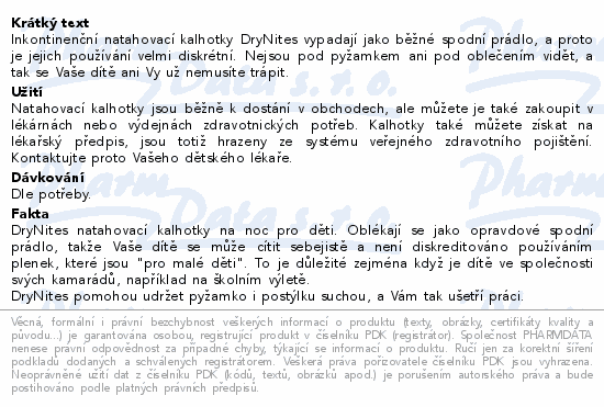 Informace o produktu:<br> DryNites natah.kalhotky dívky 8-13let/30-48kg/9ks