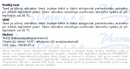 Informace o produktu:<br> Allnature TAED Aktivátor prekarbonát sodný 1000g