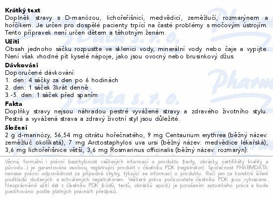 Informace o produktu:<br> Blokurima Uroherbal Rapid 2g D-manózy sáčk.10x2.3g