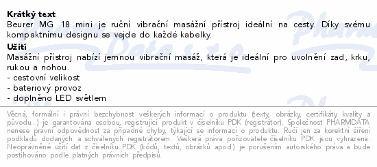 Informace o produktu:<br> Mini masáž na cesty Beurer MG18