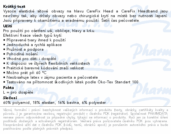 Informace o produktu:<br> Carefix head elastický síťový obvaz vel.L 10ks