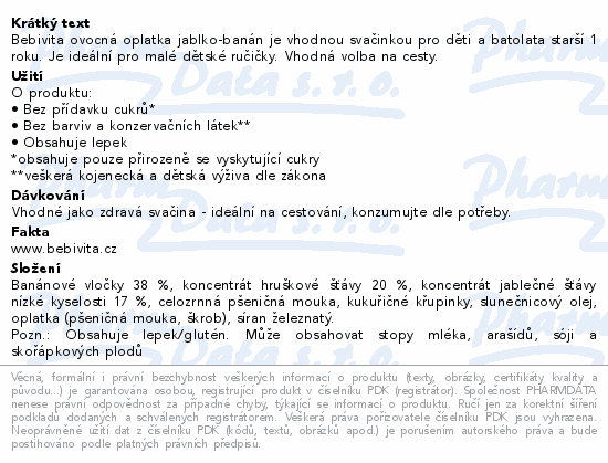 Informace o produktu:<br> Bebivita oplatka jablko-hruška 1r 25g