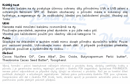 Informace o produktu:<br> Wooden Spoon SUN KISS Opal.balzám na rty BIO 4.3ml