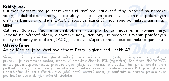 Informace o produktu:<br> Cutimed Sorbact Pad antimikr.komprese 10x10cm 5ks