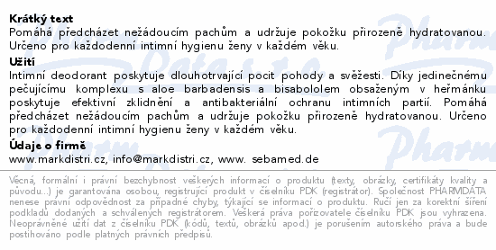 Informace o produktu:<br> SEBAMED Intimní deodorant 125ml