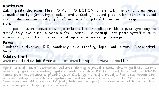 Informace o produktu:<br> Biorepair Plus Total Protection zubní pasta 75ml