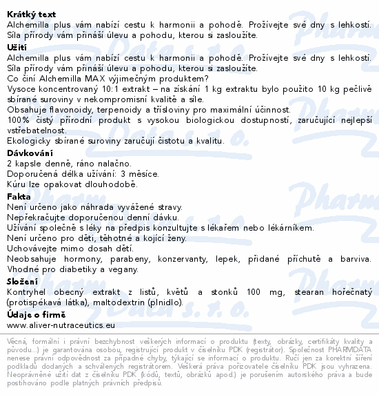 Informace o produktu:<br> ALIVER Alchemilla Max cps.60