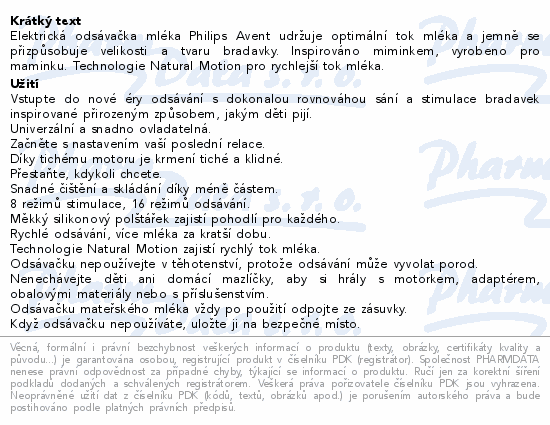 Informace o produktu:<br> Philips AVENT Odsávačka mateř.ml.elekt.DUO SCF397