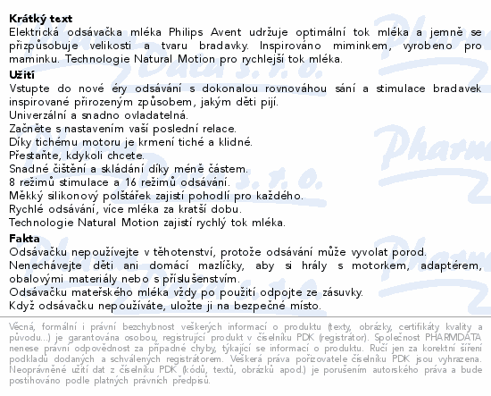 Informace o produktu:<br> Philips AVENT Odsávačka mateř.mléka elekt.SCF395