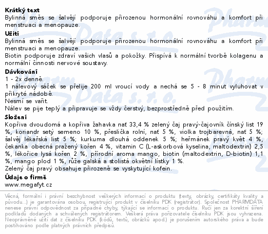 Informace o produktu:<br> Megafyt Hormonální rovnováha 20x1.8g