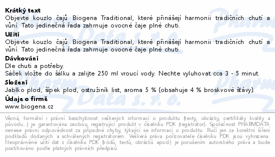 Informace o produktu:<br> Biogena Broskev 20x2g