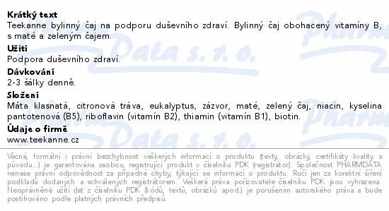 Informace o produktu:<br> TEEKANNE Vitalita+Koncentrace s vit.B5 čaj 10x1.8g