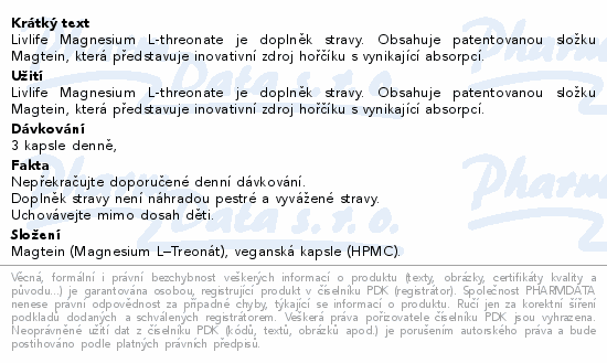 Informace o produktu:<br> LIVLIFE Magtein cps.90