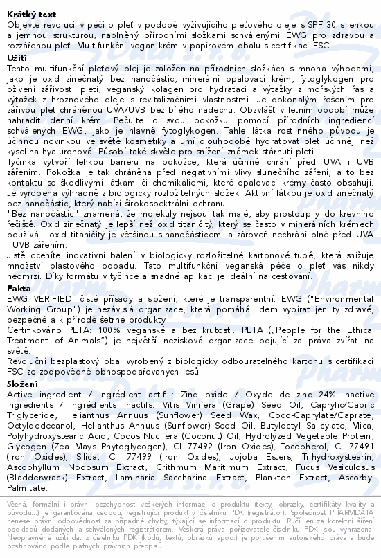 Informace o produktu:<br> ATTITUDE Oceanly Tónující vyživ.olej SPF30 30g