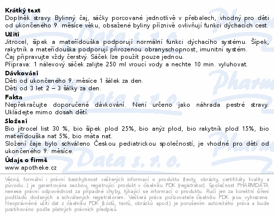 Informace o produktu:<br> Apotheke Pohádkový dětský čaj PrůduškovýBIO20x1.5g
