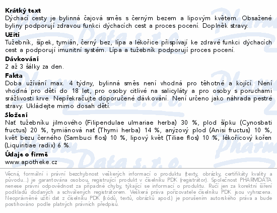 Informace o produktu:<br> Apotheke FAF UK Dýchací cesty čaj 20x2g
