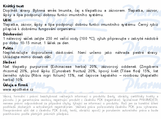 Informace o produktu:<br> Apotheke FAF UK Imunita čaj 20x2g