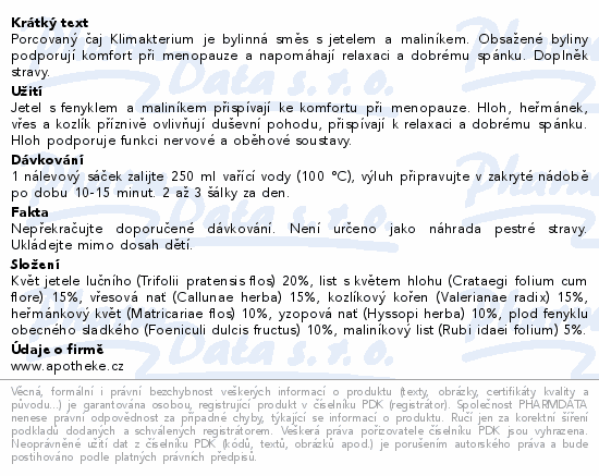 Informace o produktu:<br> Apotheke FAF UK Klimakterium čaj 20x2g