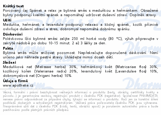 Informace o produktu:<br> Apotheke FAF UK Spánek&relax čaj 20x2g
