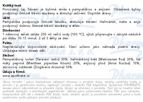 Informace o produktu:<br> Apotheke FAF UK Trávení čaj 20x2g