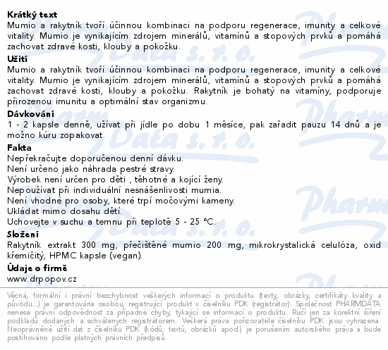 Informace o produktu:<br> Dr.Popov MUMIO Shilajit+RAKYTNÍK cps.60