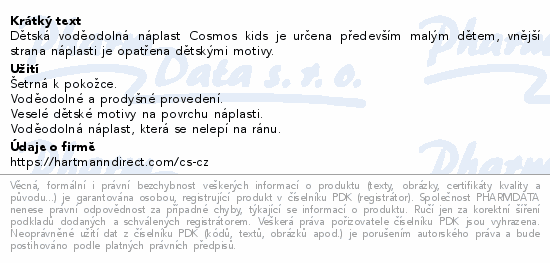 Informace o produktu:<br> Cosmos kids náplast voděodolná 6x10cm 10ks