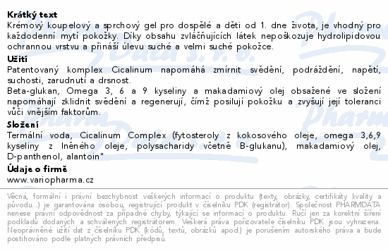 Informace o produktu:<br> DERMEDIC Cicatopy krémový koupel.a sprch.gel 300ml