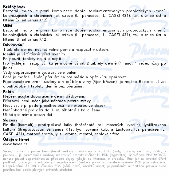 Informace o produktu:<br> Favea Bactoral IMUNO tbl.10 2+1