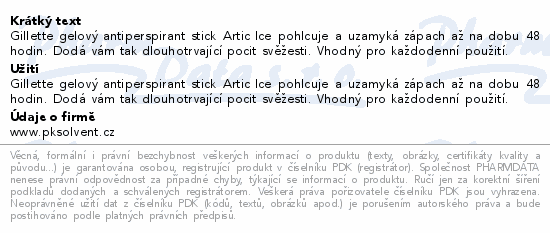 Informace o produktu:<br> Gillette Arctic Ice antiperspirant gel 70ml
