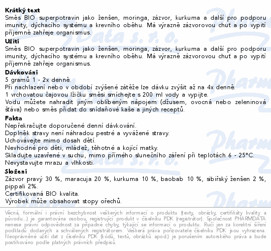 Informace o produktu:<br> Blendea Super Boost extra zázvor BIO 100g