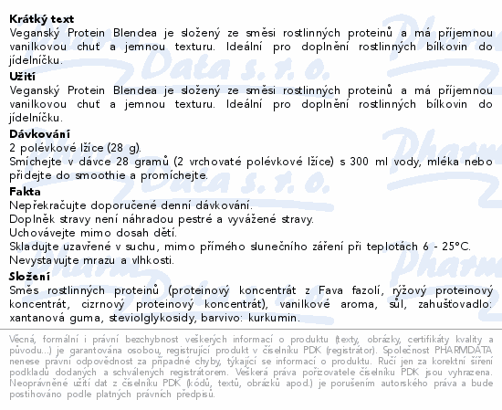 Informace o produktu:<br> Blendea Vegan Protein Creamy vanilka 400g