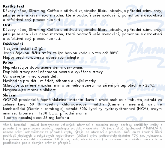 Informace o produktu:<br> Blendea Slimming Coffee vaječný likér 100g