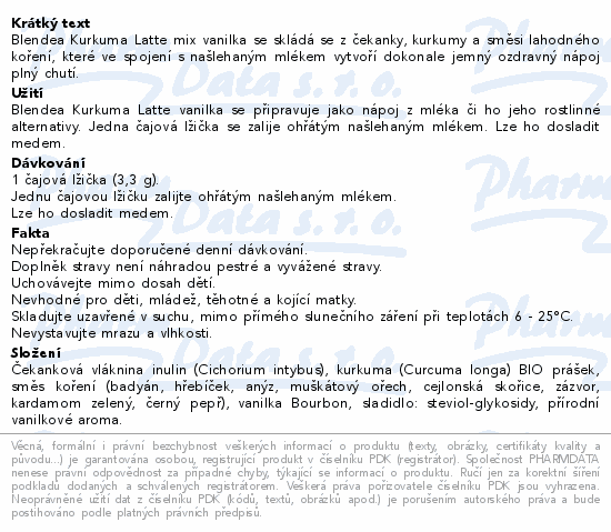 Informace o produktu:<br> Blendea Kurkuma Latte Mix vanilka 100g