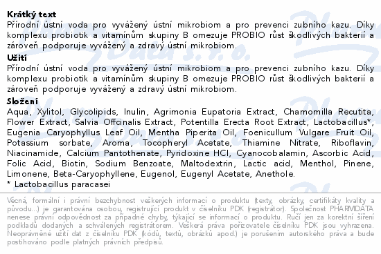 Informace o produktu:<br> HERBADENT PROBIO Probiotická ústní voda 240ml