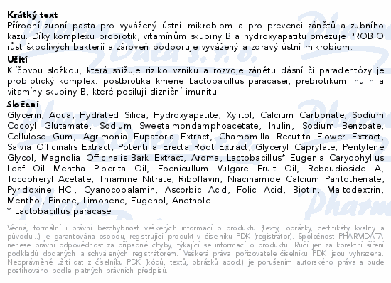 Informace o produktu:<br> HERBADENT PROBIO Probiotická zubní pasta 75g