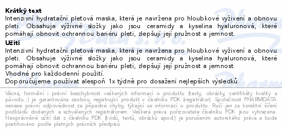 Informace o produktu:<br> Biodance kolagenová hydratační pleťová maska 34g