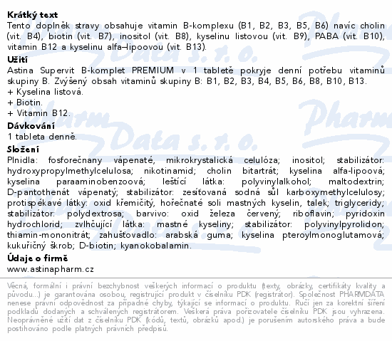 Informace o produktu:<br> Astina Supervit B-komplet Premium tbl.30