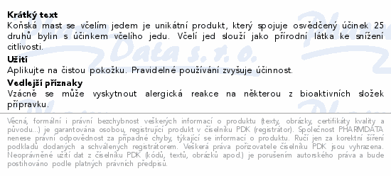 Informace o produktu:<br> SwissMedicus Koňská mast se včelím jedem 75ml