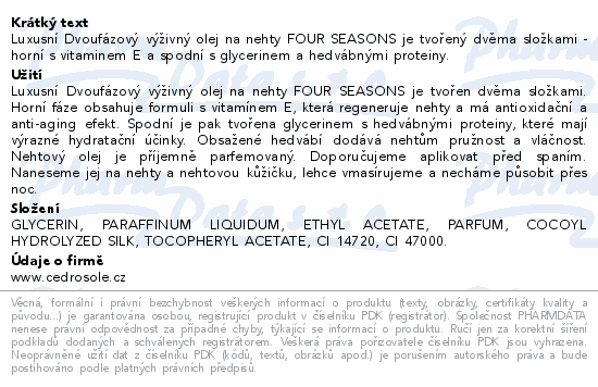 Informace o produktu:<br> Four Seasons dvoufázový výživný olej 12ml