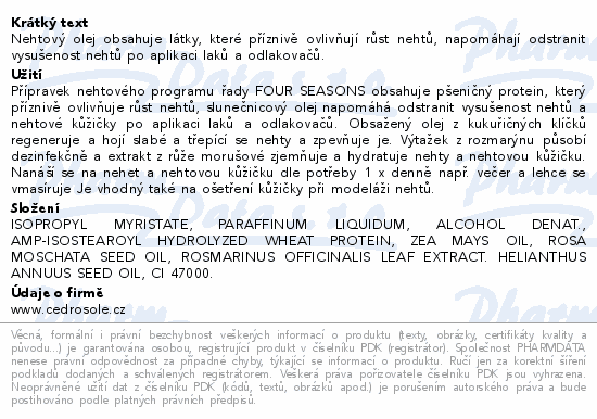 Informace o produktu:<br> Four Seasons nehtový olej 12ml
