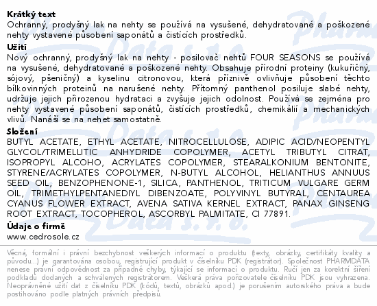 Informace o produktu:<br> Four Seasons posilovač nehtů 12ml