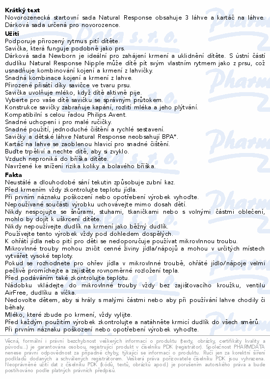 Informace o produktu:<br> Philips AVENT Novor.start.sada Nat.Response SCD837