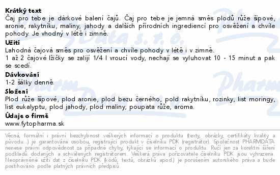 Informace o produktu:<br> Čaj pro tebe ovocný 60g Fytopharma