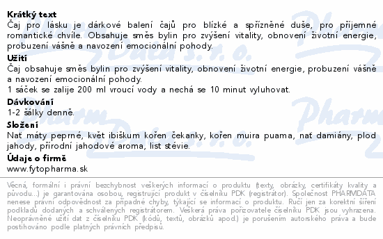 Informace o produktu:<br> Čaj pro lásku ovocný 20x1.5g Fytopharma